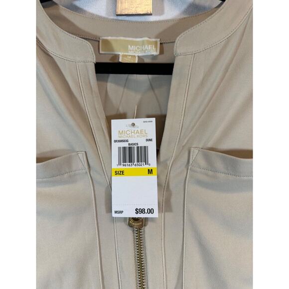 NEW MICHAEL KORS M Long Sleeve V-Neck Half Zip Front Pockets Blouse Stretch D23 - Picture 2 of 6